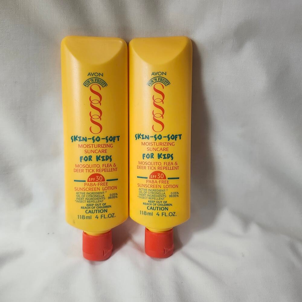 2 x Avon Skin So Soft Fun N Fruity Suncare for Kids SPF30 Bug Repellent 4 oz D2